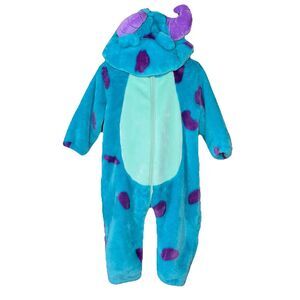 Disney Pixar Monsters Inc Sulley Costume Kids Blue Fuzzy Jumpsuit